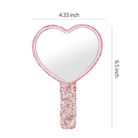 Frinnovan, 1 Pack Rhinestone Heart Mirror Handheld Pink Bling Hand Held Mirrors with Handle Glitter Cosmetic Dazzling Mirror Portable Cute Travel Makeup Lash Mirror