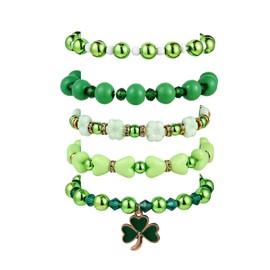 tenghong2021 Boho Green Clover Pendant Lucky Bracelet Set for Women Holiday Beaded Heishi Stackable Bracelets Set St.Patrick's Day Stretch Charm Bracelet Friendship Festive Jewelry-B