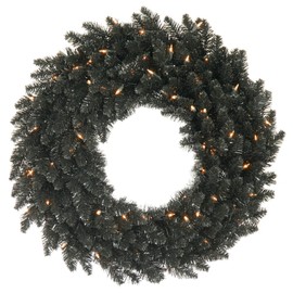 Vickerman K161825LED Wreath with 210 PVC tips & 50 Dura-lit LED Italian Style lights on Wire, 24", Warm White/Black