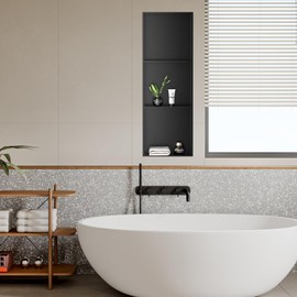 BATHFINESSE Shower Niche 8" X 36" Black, 3 Shelves Wall Niche Stainless Steel Recessed Shower Shelf for Bathroom Storage, No Tile Needed Over Mount Installation