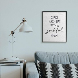 Stupell Industries Start Each Day with a Grateful Heart Neutral Quote, Designed by Lettered and Lined Wall Art, 24 x 30, Black Framed