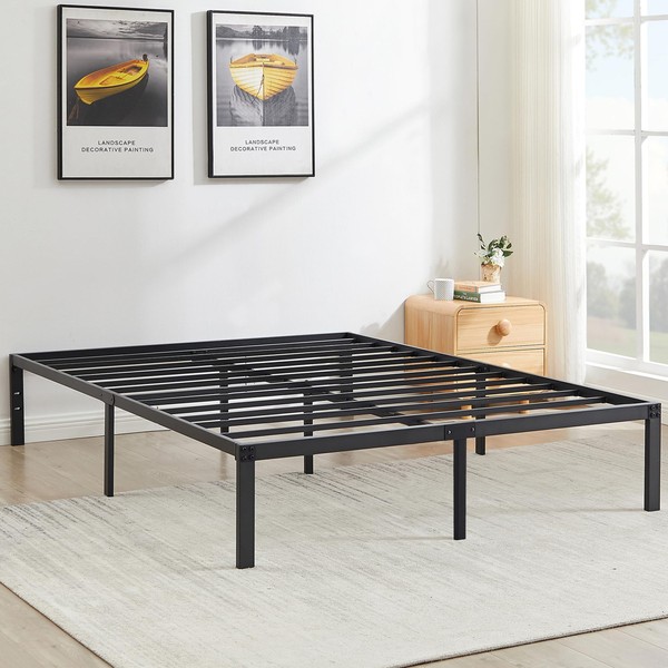VECELO Queen Platform Bed Frame,Heavy Duty Sturdy Steel Slats Support/Matress