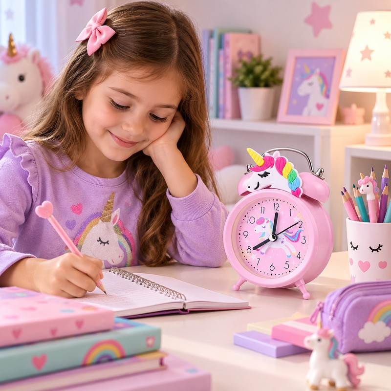 Pink Unicorn Kids Alarm Clock – Cute Double Bell Bedside