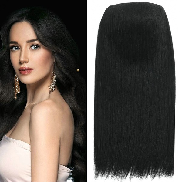FUTAI Invisible Wire Real 100% Human Hair Extensions Transparent Wire Adjustable Size 4 Secure Clips 18 Inch Black Long Straight Secret Hairpiece for Women