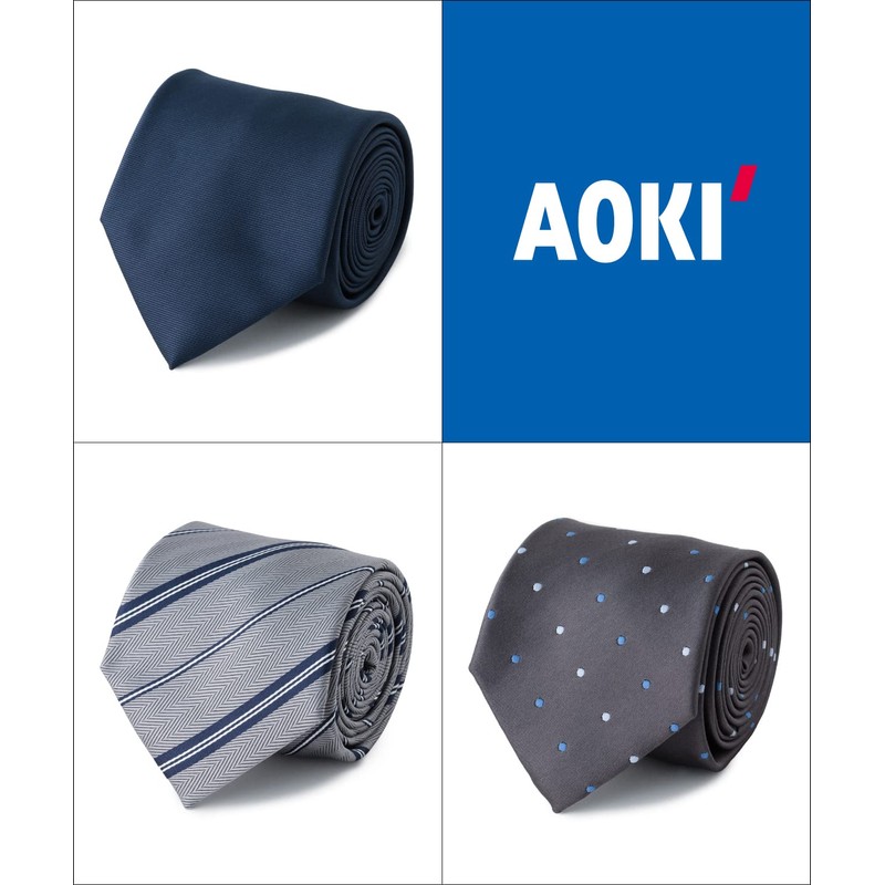 Aoki 3-Piece Necktie Set with Box, Washable, Mesh Laundry Bag