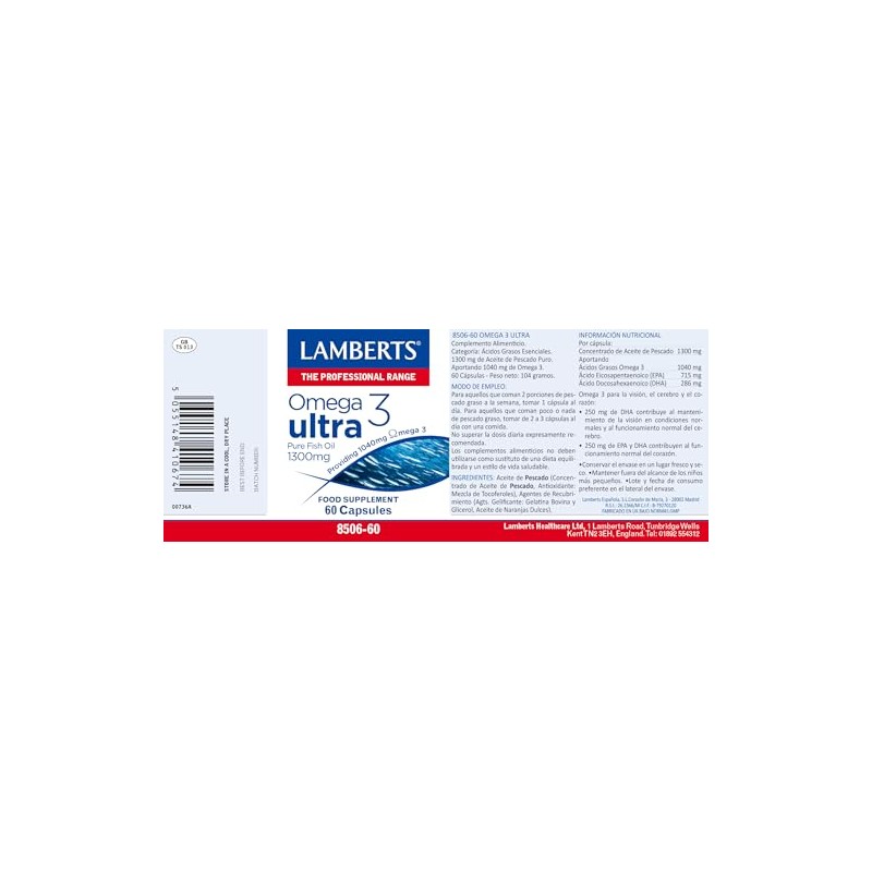 Lamberts Omega 3 Ultra - Aceite de pescado puro 1300