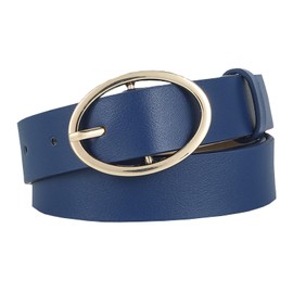 NiceYnn Women Vintage Leather Belt With Classic Oval Gold Buckle, Ladies Skinny Waist Belt for Dresses Jeans Pants Western Cowgirl Waistband Formal Casual Belt Navyblue
