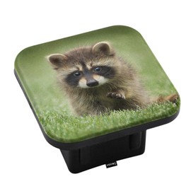 Swono Raccoon Rubber Hitch Tube Cover Animal Raccoon in Grass Meadow Soft Rubber Protects Hitch Tube Rear Trailer Hitch Cover Universal Fits 2" Receivers for Men Women