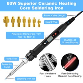 Soldering Iron Set, Soldering Tips Thread Insert Set LED Display Adjustable Temperature Universal 936 Soldering Iron Tips for Thread Insert Melting Nuts M2 M3 M4 M5 M6 M8 Compatible 3D Printer
