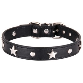 Suiecuor Leather Dog Puppy Collar with Metal Pentagram Decoration Collar Dog Suitable for Small Medium Dogs and Cats Black M