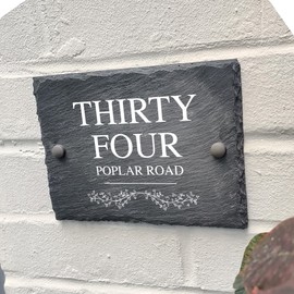 Bespoke Slate House Signs - Handmade Custom Door Number Wall Plaque with Rustic Black Farmhouse Design - Includes Screws & Fixings - Ideal for Home, Office, Gate, Porch - 200x150mm