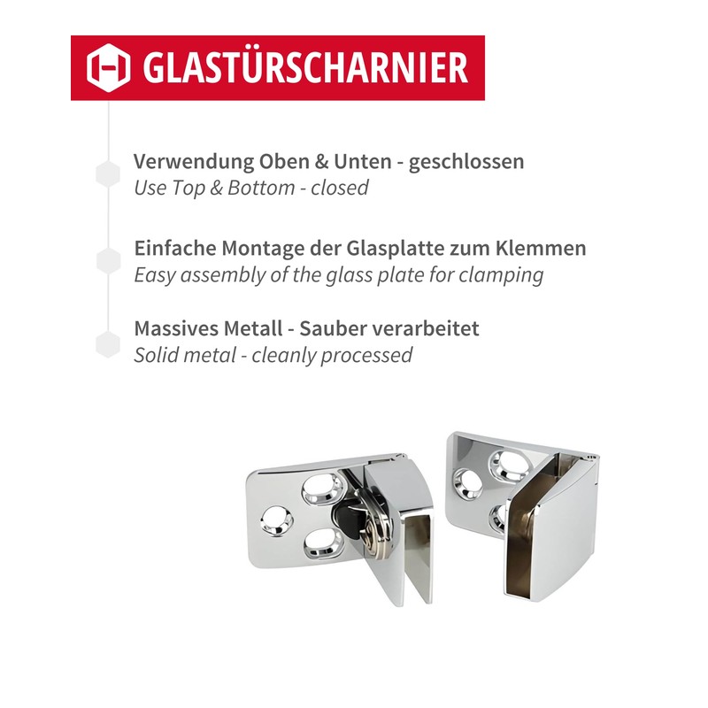 Gedotec Glass Door Hinge Top & Bottom Polished Chrome Square