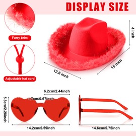 Zhanmai Cowgirl Hat with Feather Boa and Heart Sunglasses Set for Girls Bachelorette Party, Costume Party(Red,12)