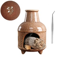 Zynzthos Handmade Ceramic Palo Santo Holder Burner & Sage Holder - Mini Tabletop Chiminea Burner Tray with Ash Catcher, Decorative Incense Holder for Spiritual Meditation & Yoga(Brown)