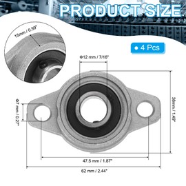 PATIKIL Pillow Block Bearing 7/16" / 12mm Bore, 4 Pcs Zinc Alloy Steel Mounted Flange Pillow Block Self Alignment Insert Bearings Bore Ball Housing for Machinery Power Agriculture