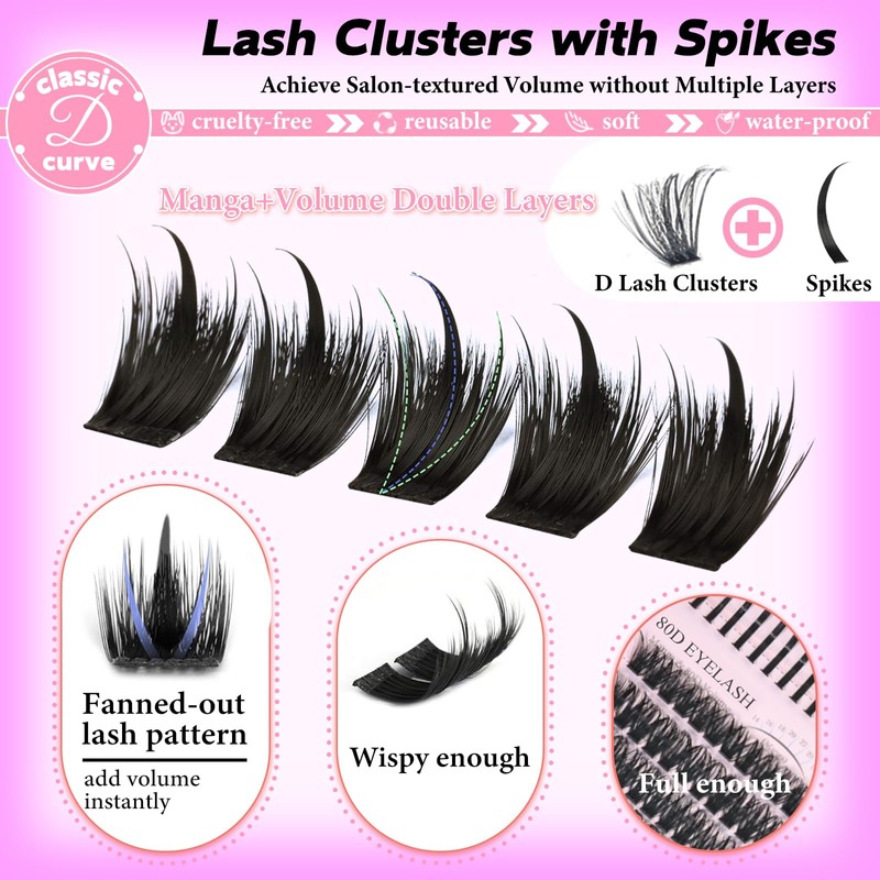 Lash Clusters Kit with Spikes, Eyelash Clusters Extensions Individual D