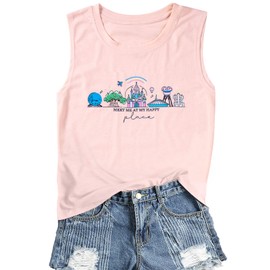 FASHGL Magic Kingdom Tank Top for Women May The Magic Be with You Tank Tops Summer Vacation Sleeveless Graphic Tee Shirt Light Pink