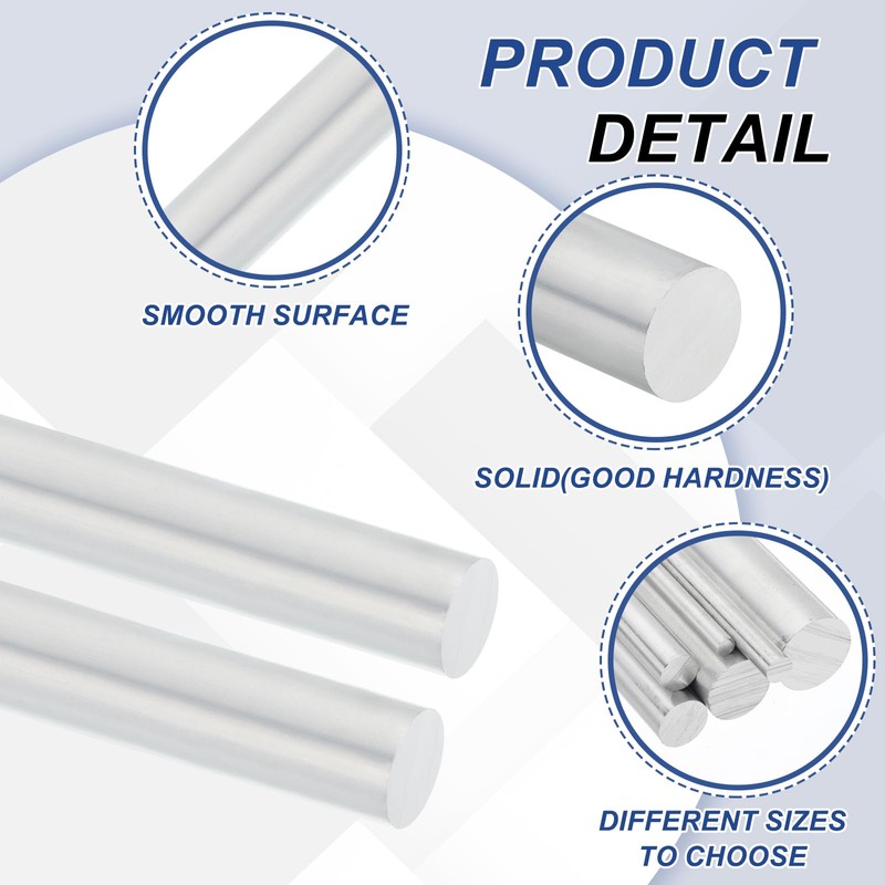 sourcing map 5pcs 3/8"(9.5mm) Diameter 6061 Aluminum Round Rods 8"(204mm)