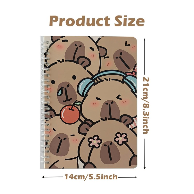 Capybara Spiral Notebooks, 4 Packs 5.5" x 8.3" A5 Wirebound
