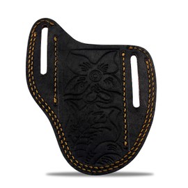 Custom Leather Sheath Slanted Pancake Tooled Leather Sheath/Trapper Knife Sheath/Hunting Knife Sheath 100% Real Laether Cover/Tan Both Side Carry Design Hercules Knives (LSD)