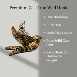 AYZCORP Set of 3 Cast Iron Bird Shape Coat Hooks Wall Art Decor-Bird Shape Hangers and Key Holder-Clothes Rack and Backpack Hanger-Coat Hooks Home Decor for Storage, Living Room, Hallway (Black)