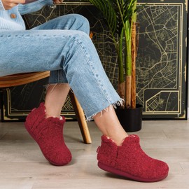 FamilyFairy Ladies' Warm Shearling Boots Slippers Soft Plush Fleece Booties Slippers Memory Foam Winter Warm Ladies Bedroom Slippers Outdoor Indoor Rubber Sole