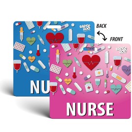 Nurse Badge Buddy - Pink/Blue with Medical Icons - Horizontal Badge Id Card for Nurses - by BadgeZoo