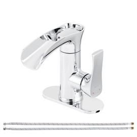 PARLOS Waterfall Bathroom Faucet with Swivel Spout, Single Handle Vanity Sink Faucet, Single Hole Basin Mixer Tap with Water Supply Lines, Chrome