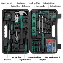 CARTMAN Tool Set General Household Hand Tool Kit with Plastic Toolbox Storage Case Green