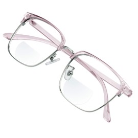 VisionGlobal Bifocal Reading Glasses Blue Light Blocking for Men and Women - Stylish Retro Oval Computer Readers (Up+1.00/Down+4.00)