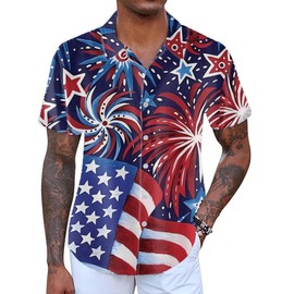 Cqinnifu American Flag Shirts for Men,Short Sleeve Button Down Patriotic Shirts for Men