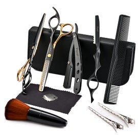 Professional Hair Shears Thinning Scissors Set, Fcysy Barber Shears Hair Cutting Scissors Kit, Hairdresser Texturizing Scissors Hair Trimming Scissors Barber Straight Edge Razor Salon Supplies