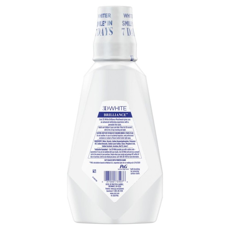 Crest 3D White Brilliance Whitening Mouthwash, Alcohol Free, Clean Mint,