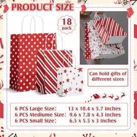 Humyoun 18 Pack Christmas Gift Bags Assorted Sizes Colorful Paper Gift Wrap Bags Gift Bags Bulk with Tissue Paper for Christmas Gifts Birthday Parties (Small 6.5", Medium 9.6", Large 13")