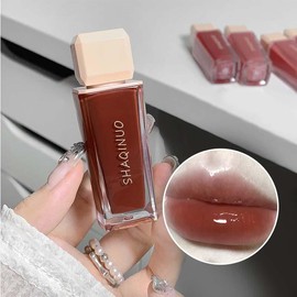 Long-lasting Moisturizing Lip Gloss Plumping Lip Oil Lip Stick, 1 Count Hydrating Glossy Lip Glaze Stick For Girls & Women - Color: Maroon, Specification: one-size