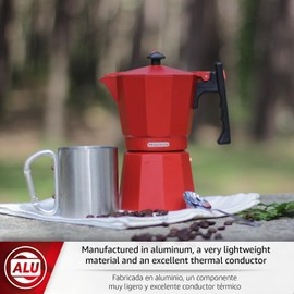 Magefesa Colombia Red Stovetop Espresso Moka Pot, 6-Cup/10 oz, Italian Coffee Maker for Cuban Coffee, Extra-Thick Aluminum, Heat-Resistant Handle, Safe & Easy-to-Use, Greca Coffee Maker