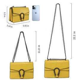 QQZJ Trendy Chain Strap Crossbody Bag For Women Luxurious Snakeskin-Print Leather Shoulder Pursel Ladies Evening Handbag Satchel, Yellow