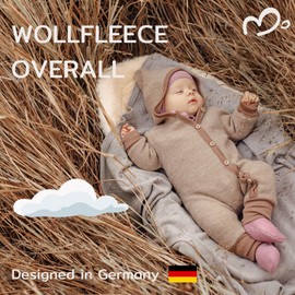 MIRARI Kids Wolloverall Baby Wool Fleece Suit 100% Fleece Wool Autumn Winter First Equipment with Buttons and Hood, blue