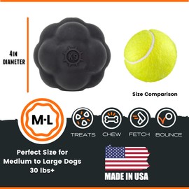 Ultra Durable Tumbler Treat Ball - Lifetime Replacement Guarantee - Aggressive Chewer Approved - Made in USA - Medium/Large Dogs - Safe & Non-Toxic Natural Rubber - Monster K9 Dog Toys