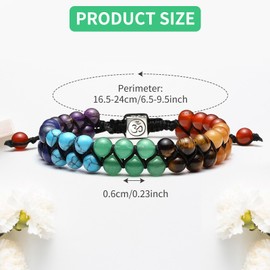 Finehenchi 7 Chakra Reiki Healing Crystal Bracelet, Adjustable Yoga Stone Beaded Bracelet, Reiki Gifts for Women
