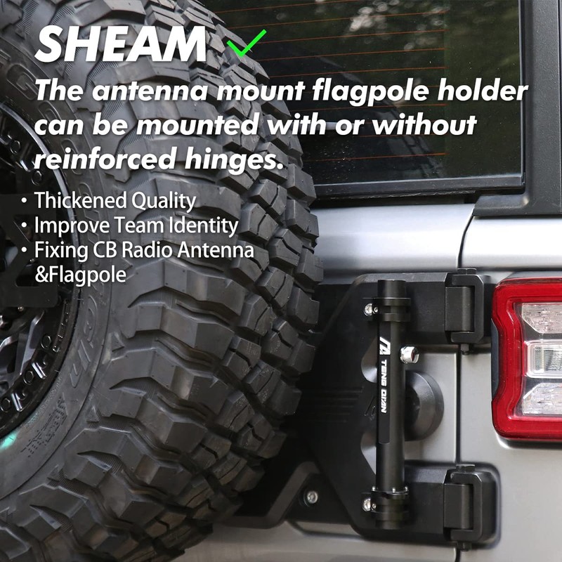 SHEAM Antenna Mount Flagpole Holder, Multi-Function Tailgate Hinge Mount Compatible