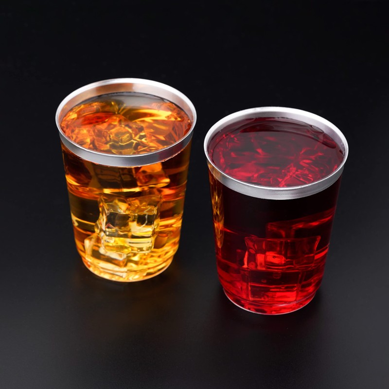 STACKABLES Crystal Clear Hard Plastic Cups with Elegant Silver Rim