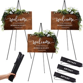 ARTASY 63" Easel Stand for Wedding Signs, Posters, Portable Artist Easel for Painting Canvas, Tripod for Home and Office, Supports 5 lbs-Black 3/Pack