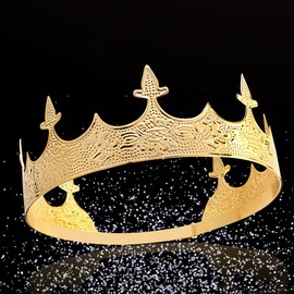 YOVECATHOU Joyería para el pelo de corona de rey real Diadem para hombre, tiaras grandes de metal para boda, graduación, novia, fiesta, disfraz de Navidad (dorado)