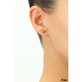 14K White Gold 4MM Simulated Birthstone Solitaire Earring Studs with Sleeper Screwbacks (February)