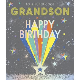 Paperlink 'Grandson' Male Birthday Card for Men/Boys - Rainbow Shooting Star With Silver Foil - Eco-Friendly and Recyclable