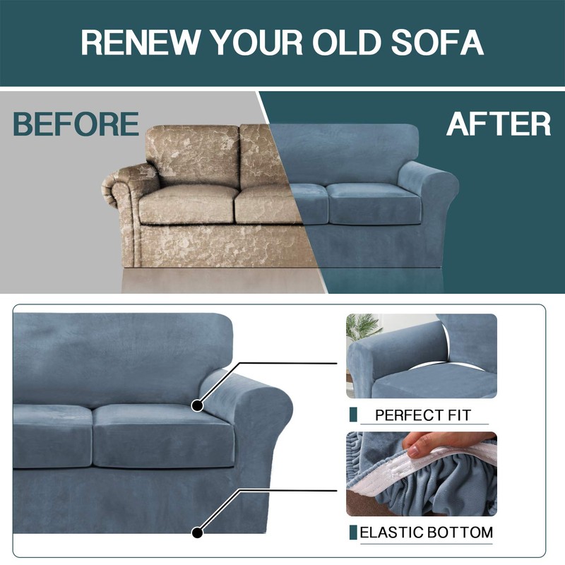 FantasDecor 4 Piece Sofa Cover Stretch Luxury Thick Velvet Sofa