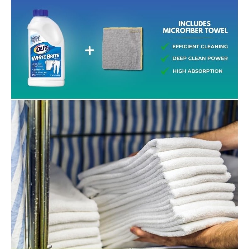 White Brite Laundry Whitener Powder 28 oz Bundle with Microfiber