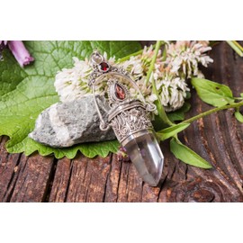 Windalf Large Elben Wish & Happiness Jewellery Pendant ARKENSTONE 8.5 cm Vintage Healing & Power Rock Crystal Amulet with Garnet Stones Bohemia Touch Handmade 925 Sterling Silver, Sterling Silver