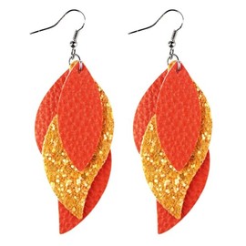 ANXIN boho unique Leather Earrings 2 Layered Lightweight Faux Leather Leaf Earrings Layered Design Drop Earrings Gift for Women, 0, Metal, No Gemstone